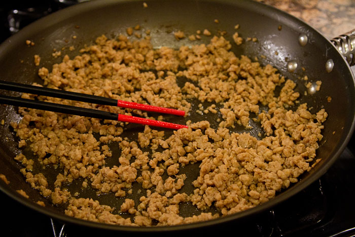 Making Honey Ginger Chicken Soboro