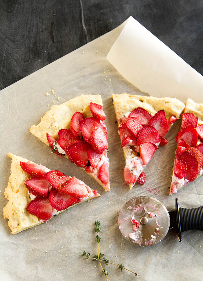 Slices of strawberry chevre flatbread pizza