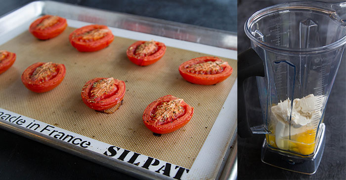 Roasting tomatoes and making the quiche filling