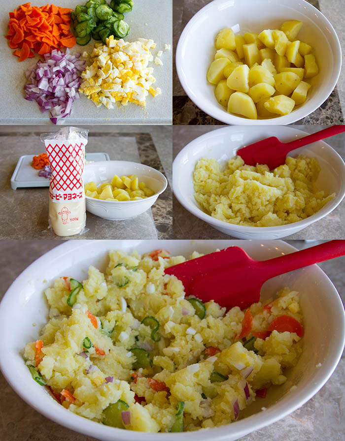 Making Japanese potato salad