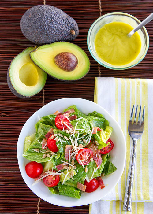 Serving up BLT Sald with Avocado dressing