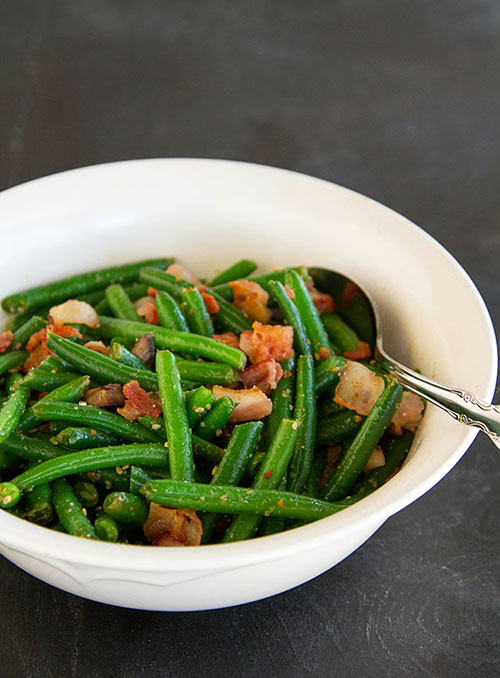 Sesame Green Beans with Bacon and Chestnuts 500px wide