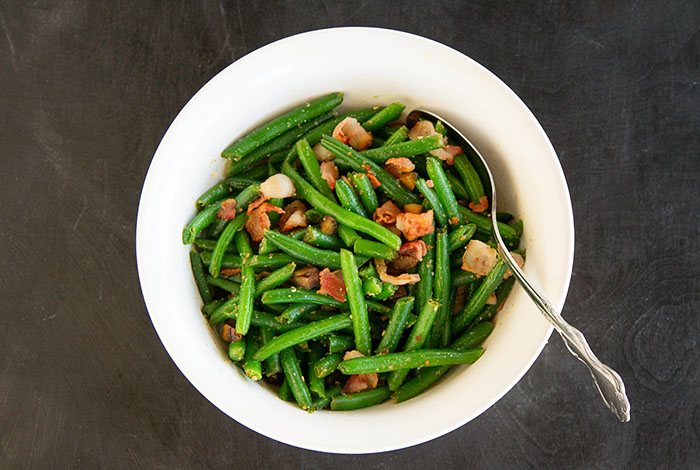 Sesame Green Beans with Bacon and Chestnuts