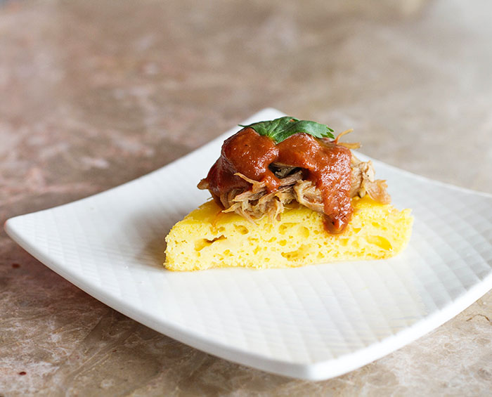 Chocolate BBQ Pulled Pork with Cheese Corn Cake