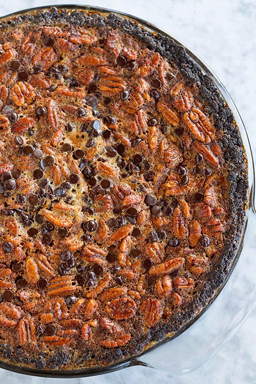 Chocolate Chip Pecan Brownie Pie Up Close and Personal