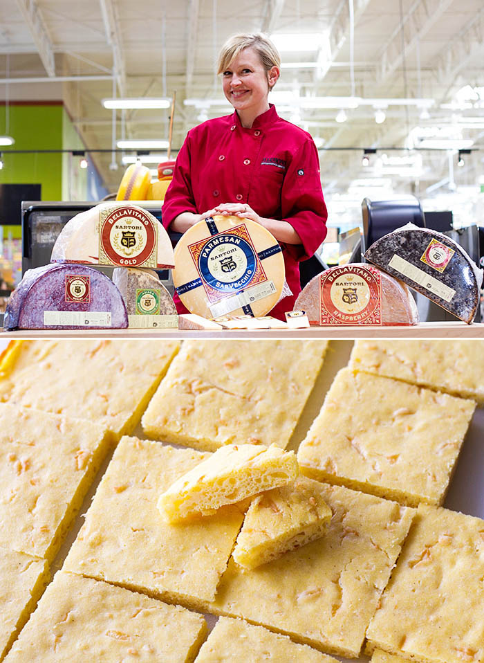 Rachael with Sartori Cheese and Sartori BellaVitano Gold Cheese Corn Cake