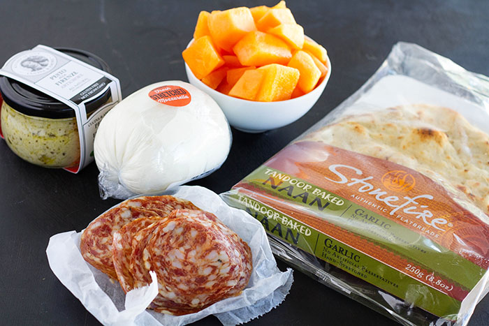 Ingredients for Cantaloupe Calabrese Naan Pizza