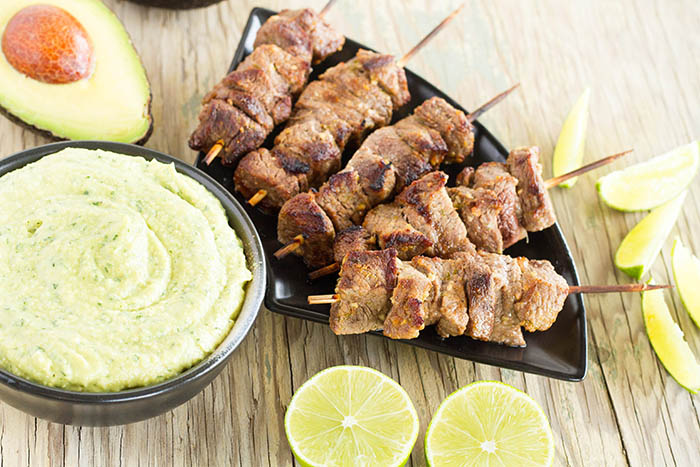 Steak Satay with Spicy California Avocado Dipping Sauce
