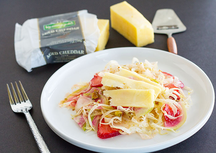 Simple Fennel Strawberry Salad with Aged Cheddar Cheese