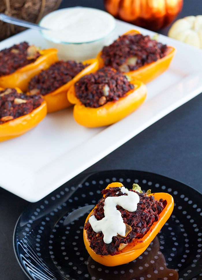 Black Rice Stuffed Peppers with Cashew Cream Sauce