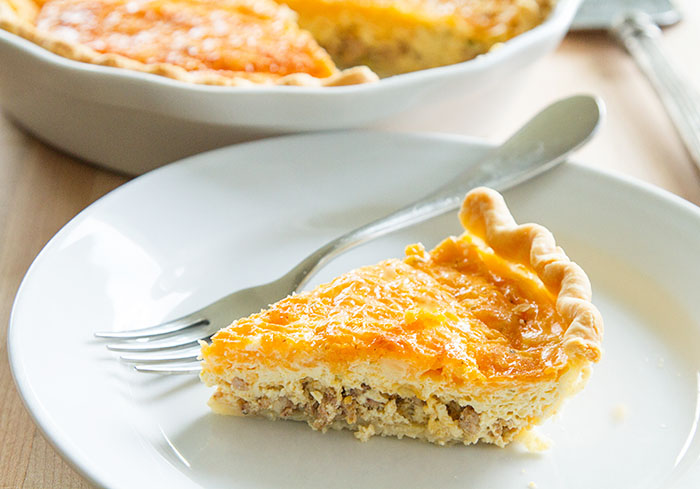Slice of Cheese and Sausage Quiche