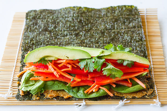 Making Miso Veggie Nori Rolls