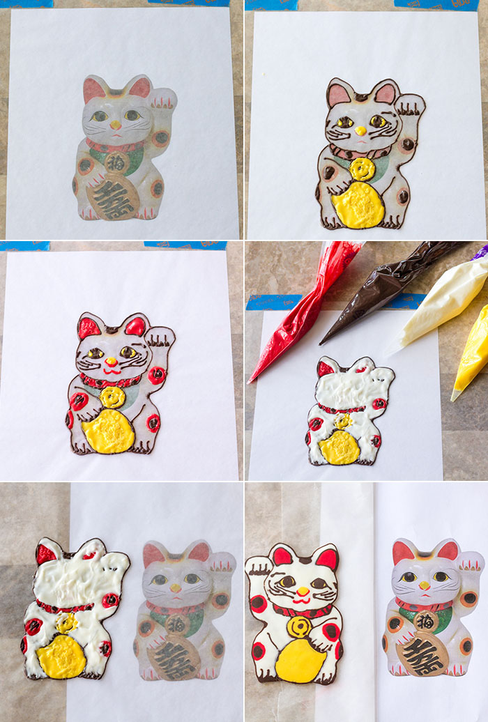 Making a maneki-neko cheesecake topper