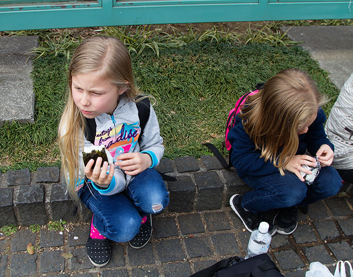 Eating onigiri in the park