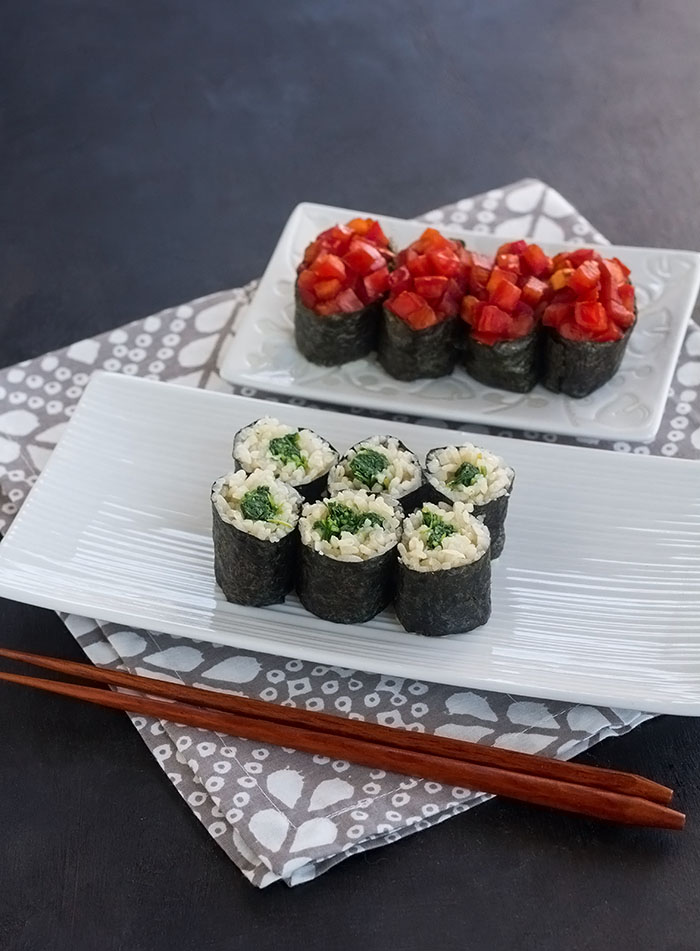 Marmalade Watercress Maki-zushi and Fresh Tomato Gunkan-maki