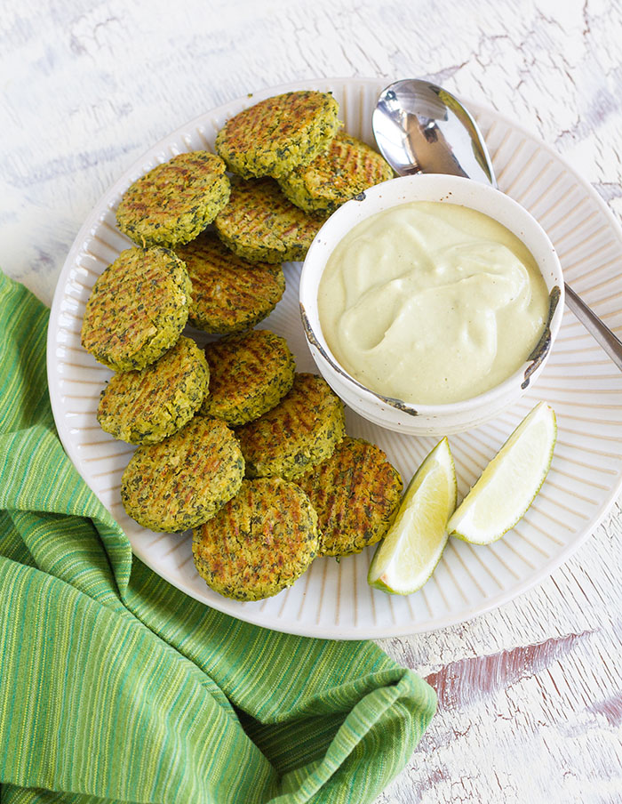 Baked Avocado Falafel with Avocado Lemon Tahini Sauce