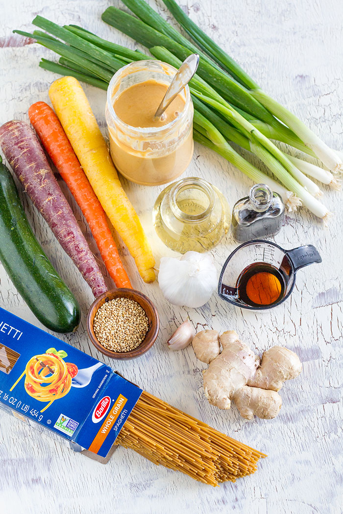 Ingredients for Cashew Butter Veggie Pasta