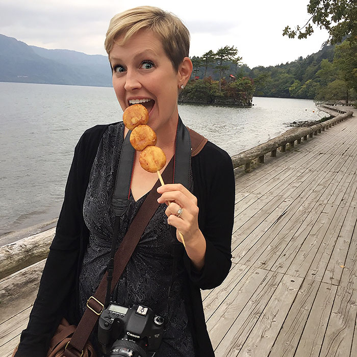 Eating Atome Mochi at Lake Towada