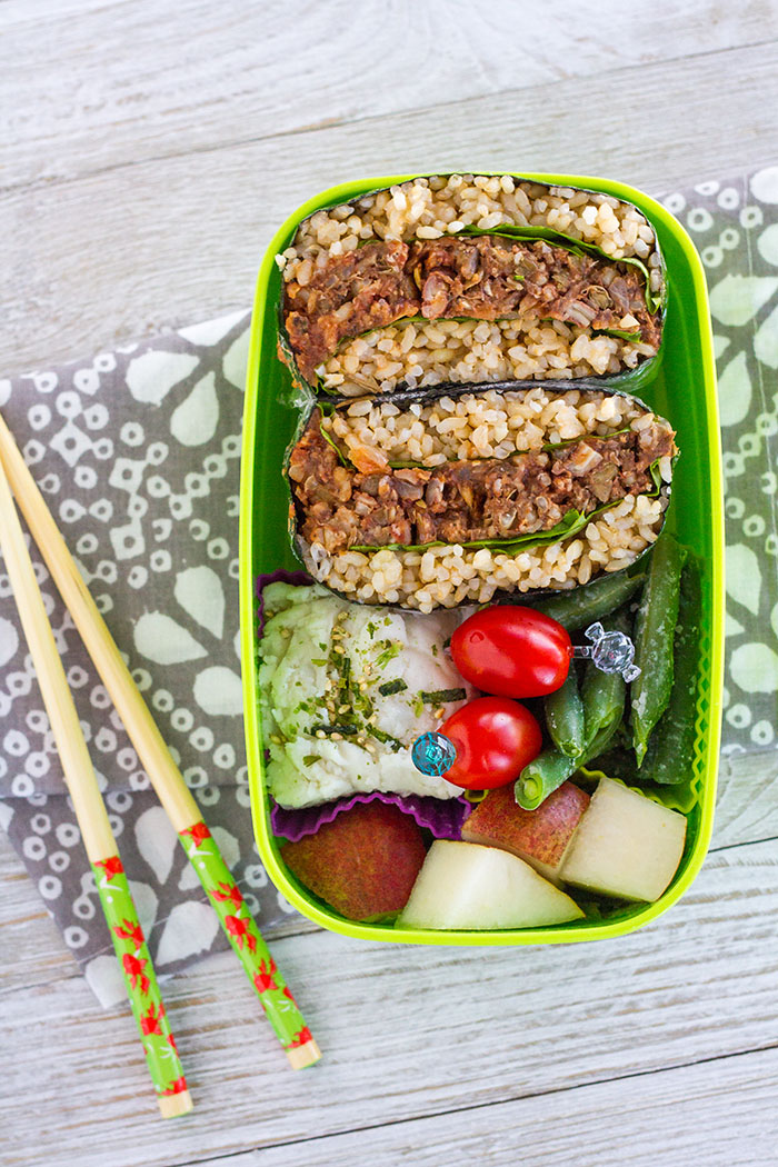 Leftover Lentil Loaf Onigirazu Bento