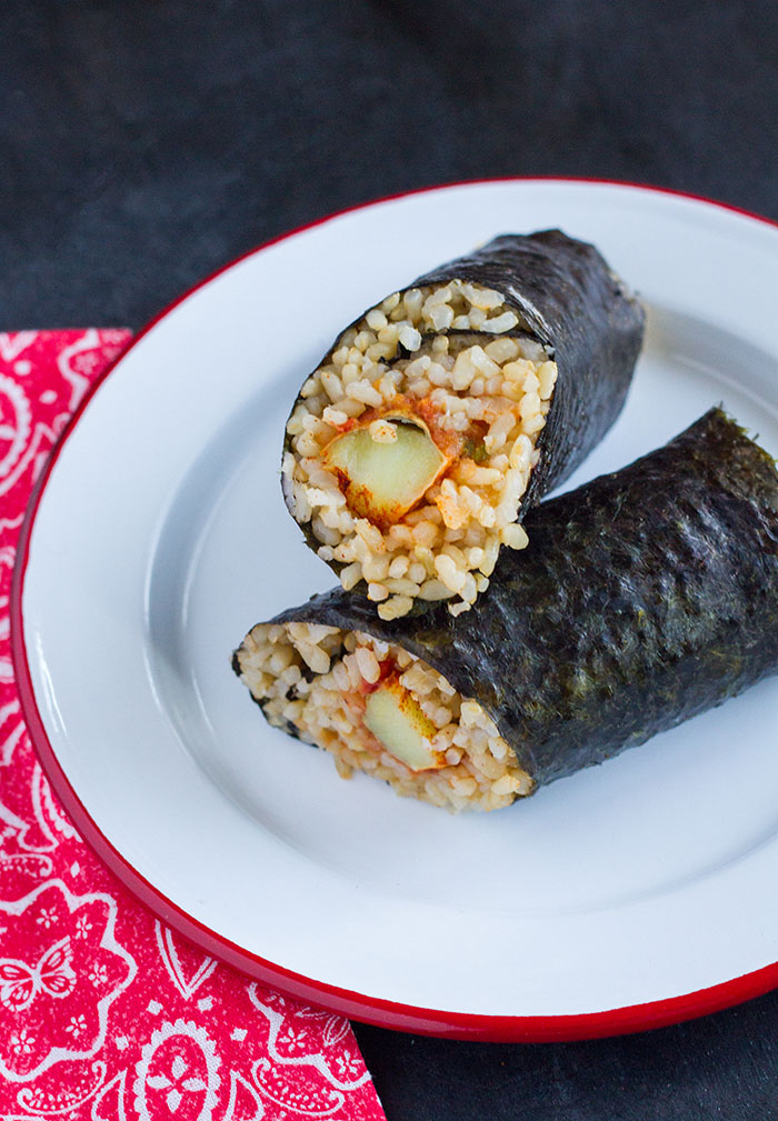 Roasted sweet potato onigiri burrito + how to bento it