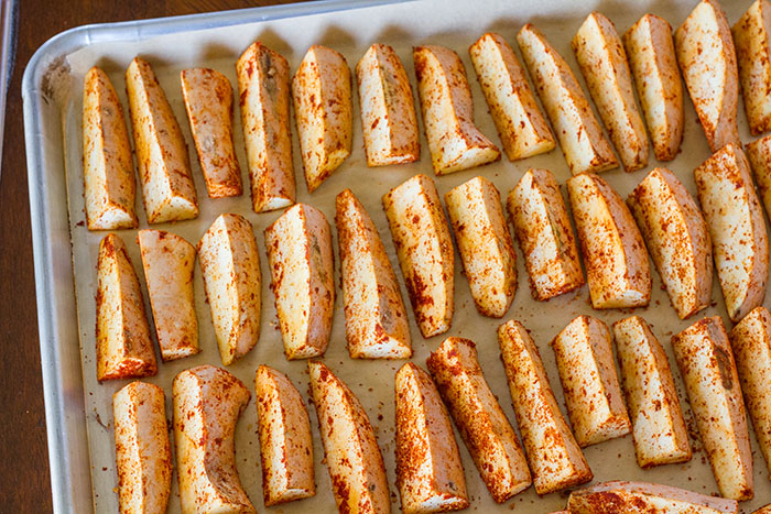 Sweet potato wedges ready to eat