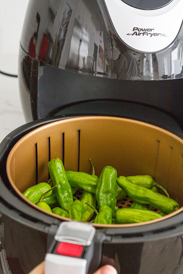 Air-frying shishito peppers