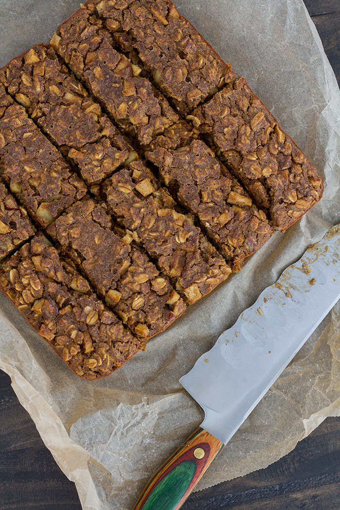 Cutting the apple oat bars