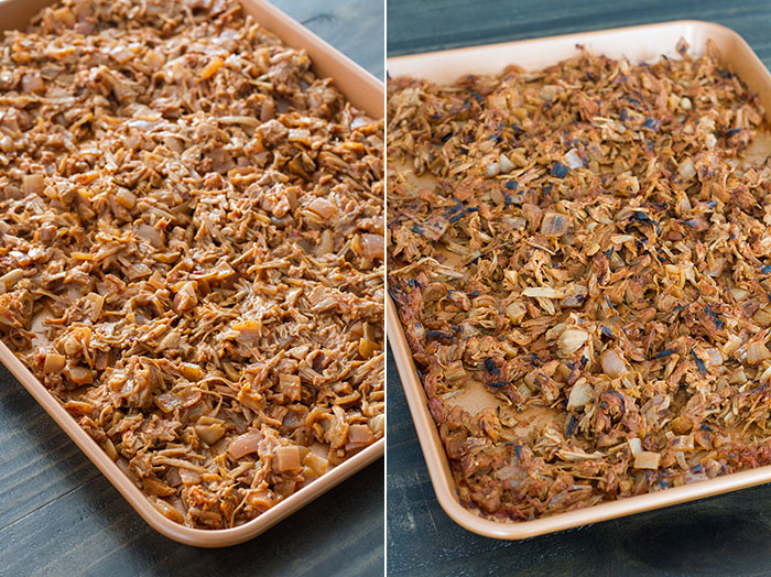 Give the jackfruit carnitas crispy ends under the broiler