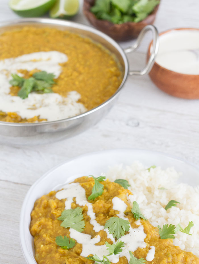 Instant Pot Red Lentil with Cashew Cream Drizzle