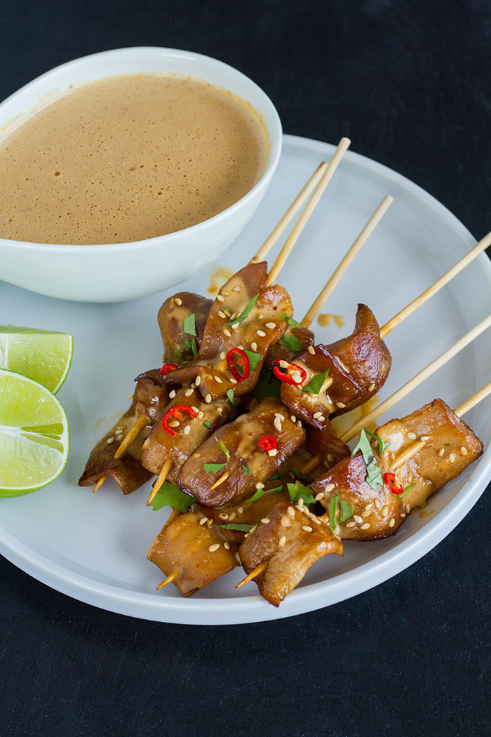 King Satay With Spicy Peanut Ginger Sauce From Wicked Healthy La Fuji Mama