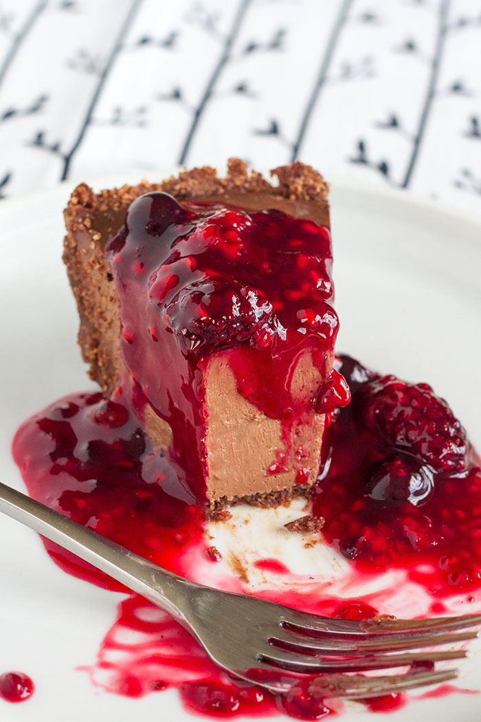 Chocolate Truffle Pie with Triple Berry Sauce