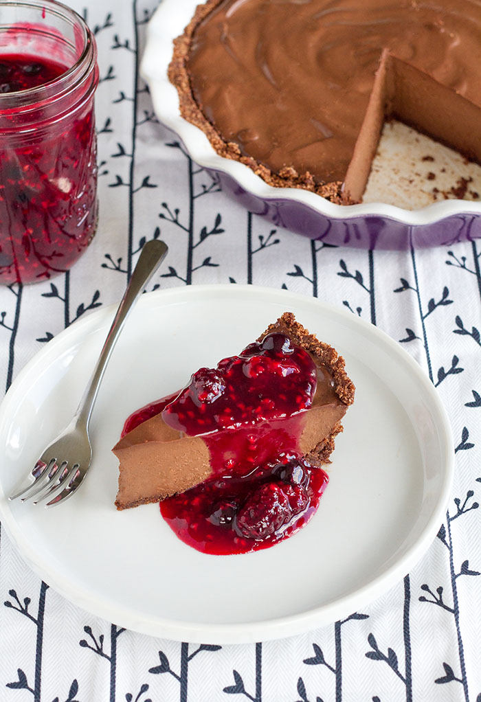 Chocolate Truffle Pie with Triple Berry Sauce