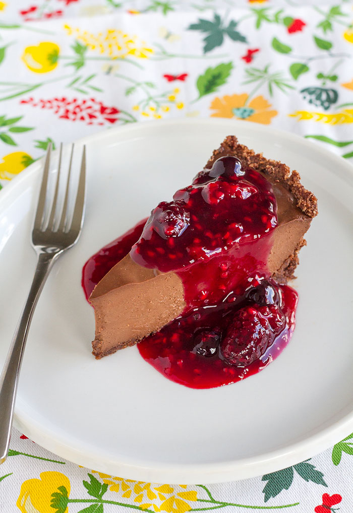 Chocolate Truffle Pie with Triple Berry Sauce