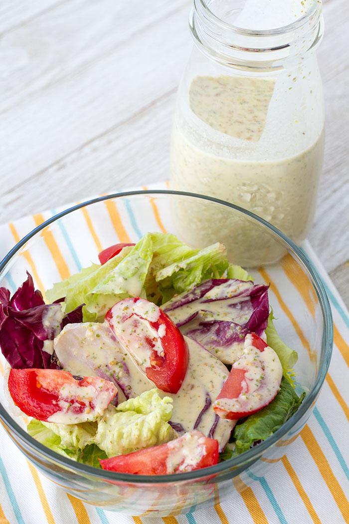 Salad with Hummus Herb Dressing