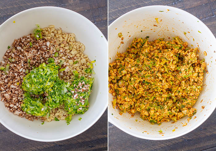 Making the vegan gyoza filling
