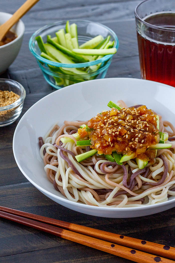 hiyashi udon with miso sauce