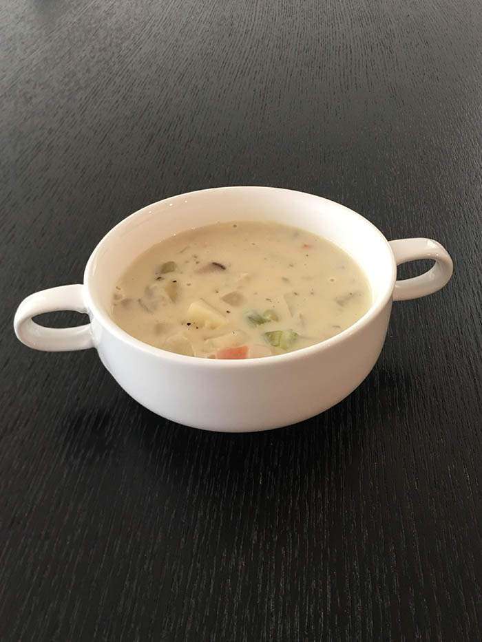 bowl of vegan clam chowder