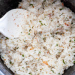 rice made with umeboshi and tossed with shiso and sesame seeds