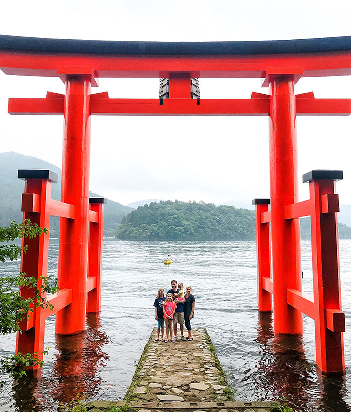 Beneath one of the Hakone Shrine torii gates 2019